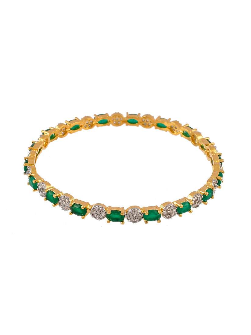 Set of 2 Emerald Green AD Handcrafted Classic Bangles (AD-0015) - T4 Jewels