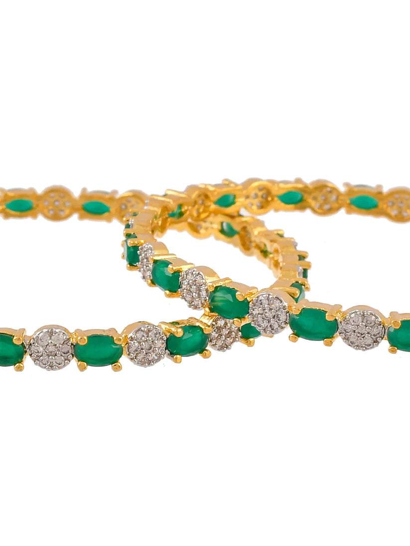 Set of 2 Emerald Green AD Handcrafted Classic Bangles (AD-0015) - T4 Jewels