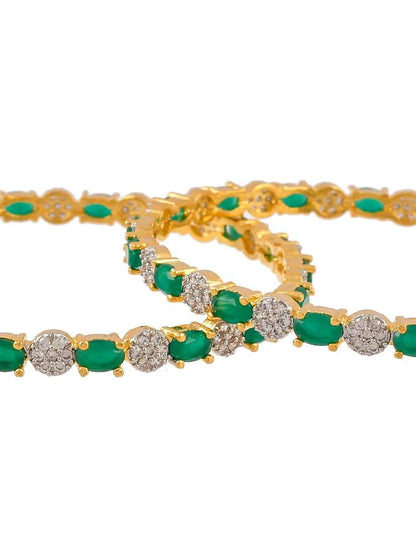 Set of 2 Emerald Green AD Handcrafted Classic Bangles (AD-0015) - T4 Jewels