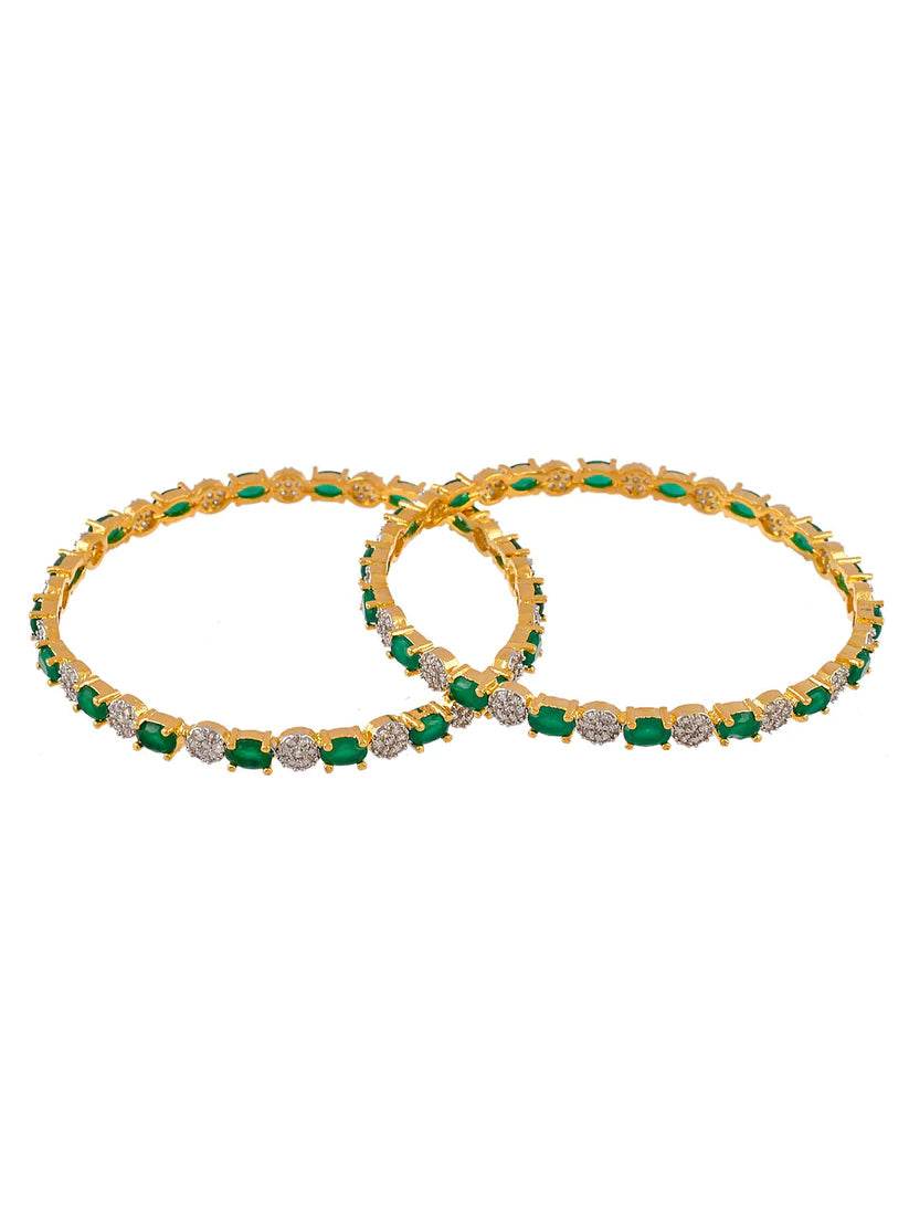 Set of 2 Emerald Green AD Handcrafted Classic Bangles (AD-0015) - T4 Jewels