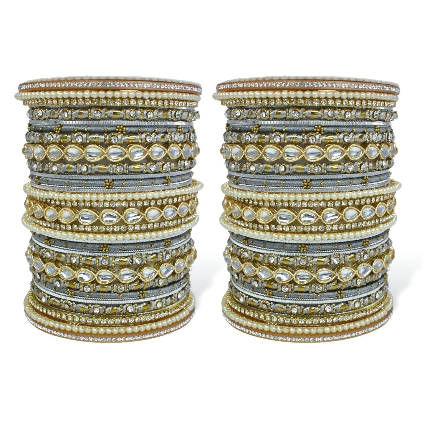Bridal Bangle Set with Kundan Kangan by T4 Jewels Grey T4 Jewels