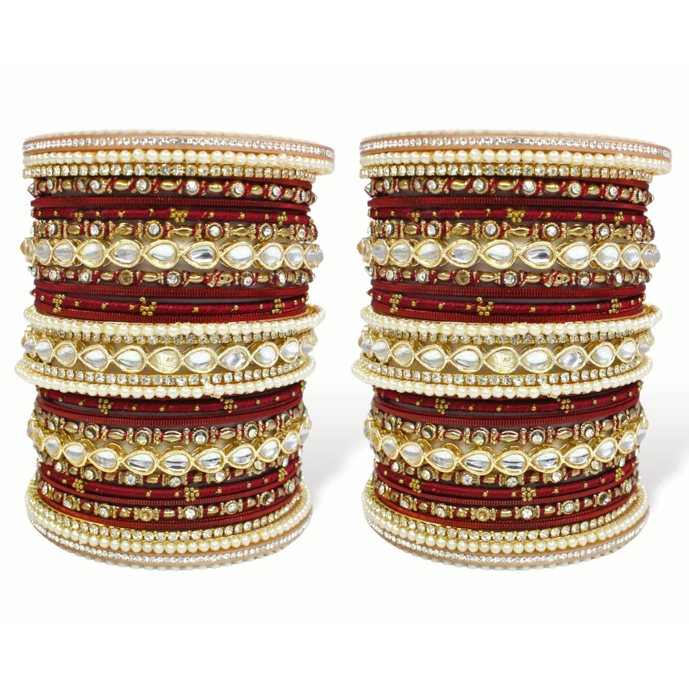 Bridal Bangle Set with Kundan Kangan by T4 Jewels Maroon T4 Jewels