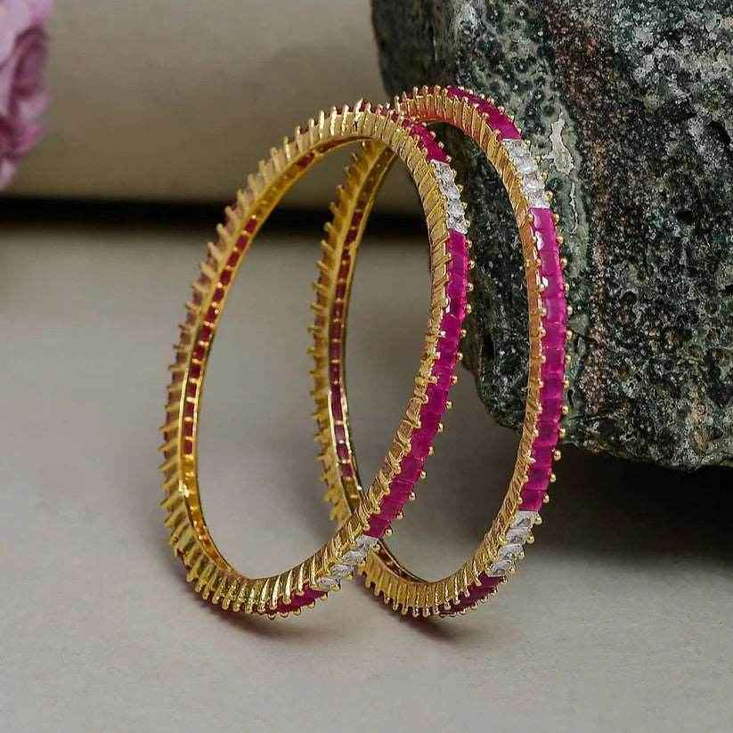 Set of 2 Faux Ruby American Diamond Bangles For Women(AD-0016)