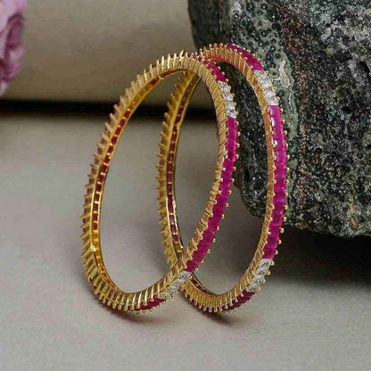 Set of 2 Faux Ruby American Diamond Bangles For Women(AD-0016)