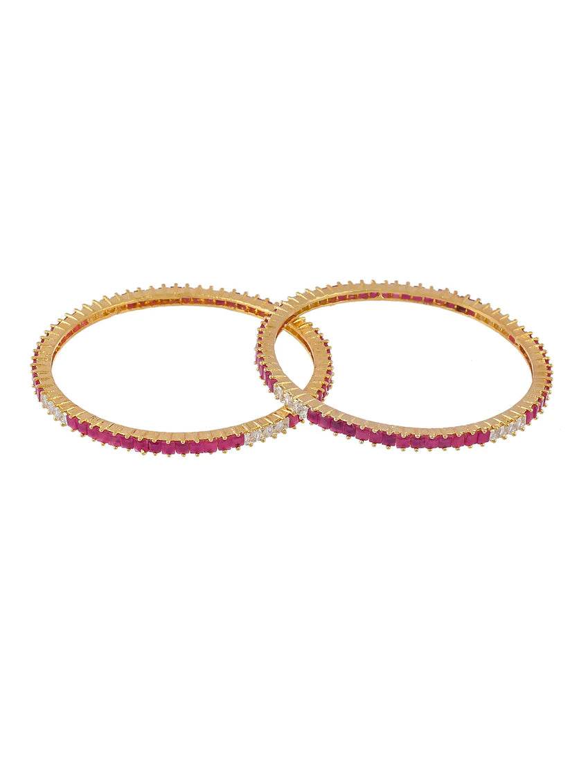Set of 2 Faux Ruby American Diamond Bangles For Women(AD-0016) T4 Jewels
