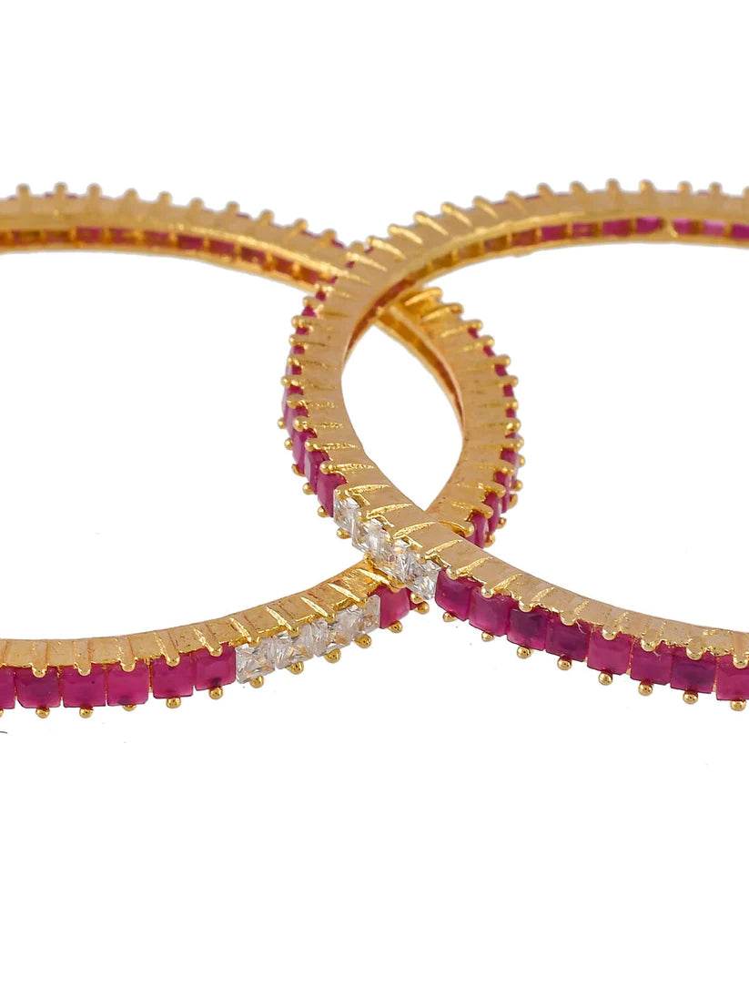 Set of 2 Faux Ruby American Diamond Bangles For Women(AD-0016) T4 Jewels