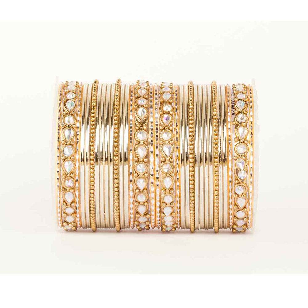 Kundan Gold Plating Bangle Set Golden T4 Jewels