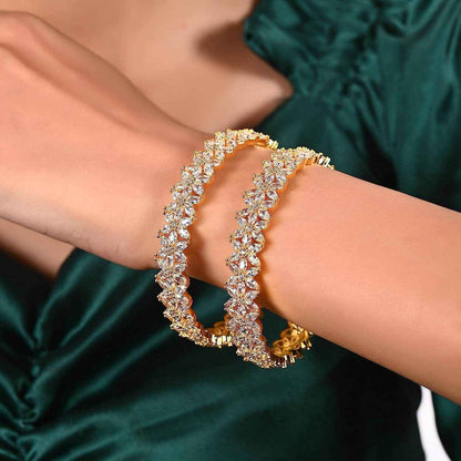Trending American Diamond Gold Plated Bangle Kada Set For Women & Girls (Set Of 2)