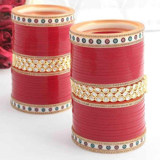 T4 Jewels Red Color Premium Bridal Chuda With Golden Kada -Availbale In All Sizes (CH17Z)