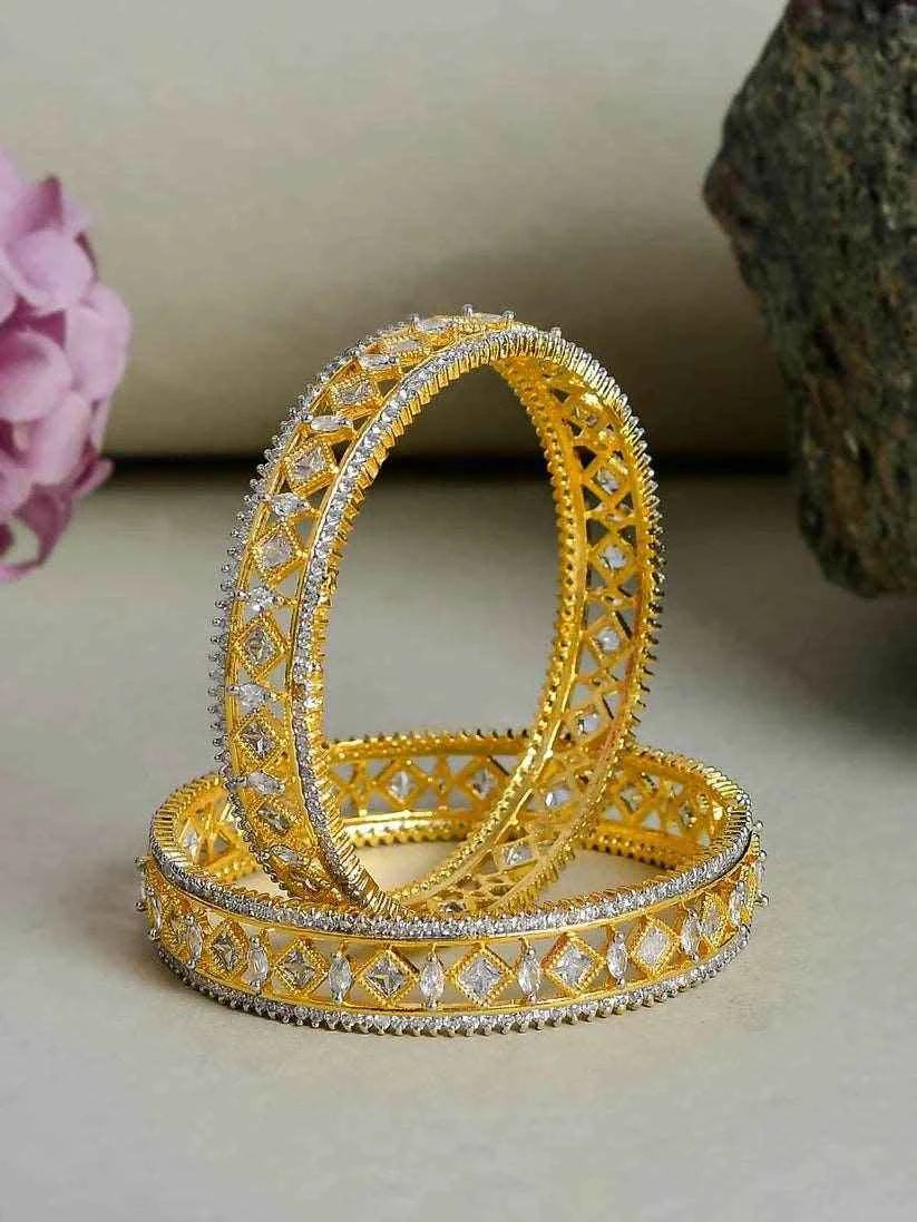 Set of 2 AD Gold Plated Kada Bangles for Women (AD-0017)