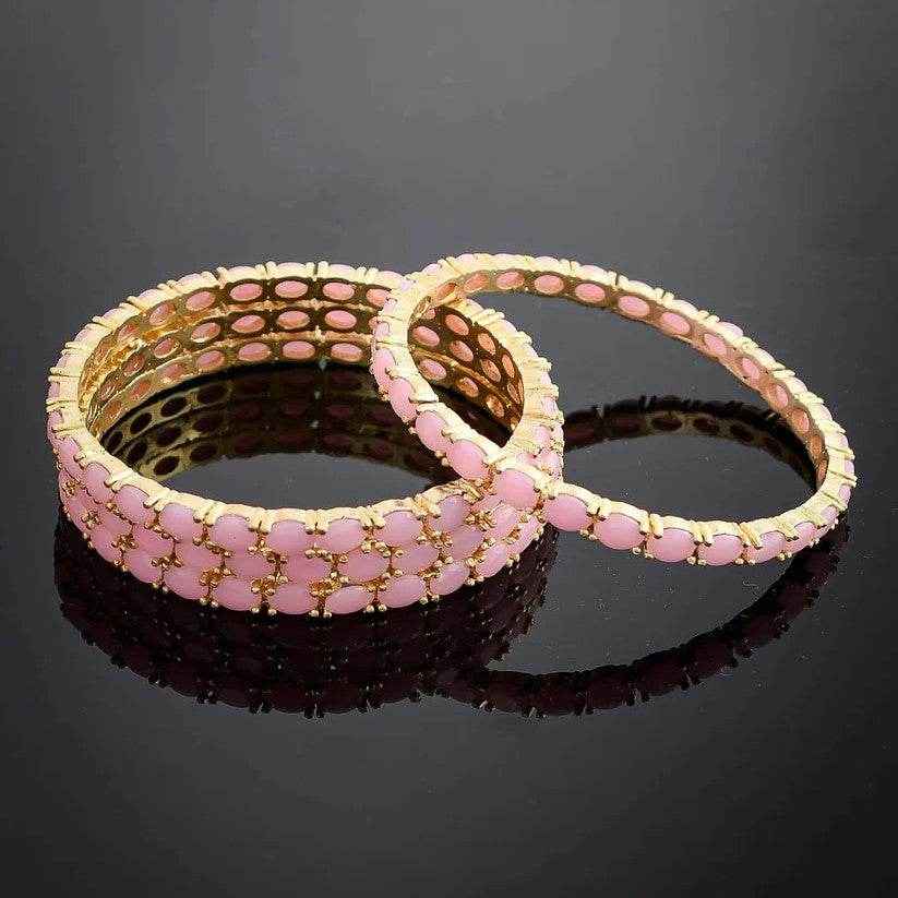 Set Of Four Gold Plated Pink American diamond Handmade Ethnic bangle for women (AD-0018)