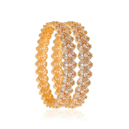 Trending American Diamond Gold Plated Bangle Kada Set For Women & Girls (Set Of 2)
