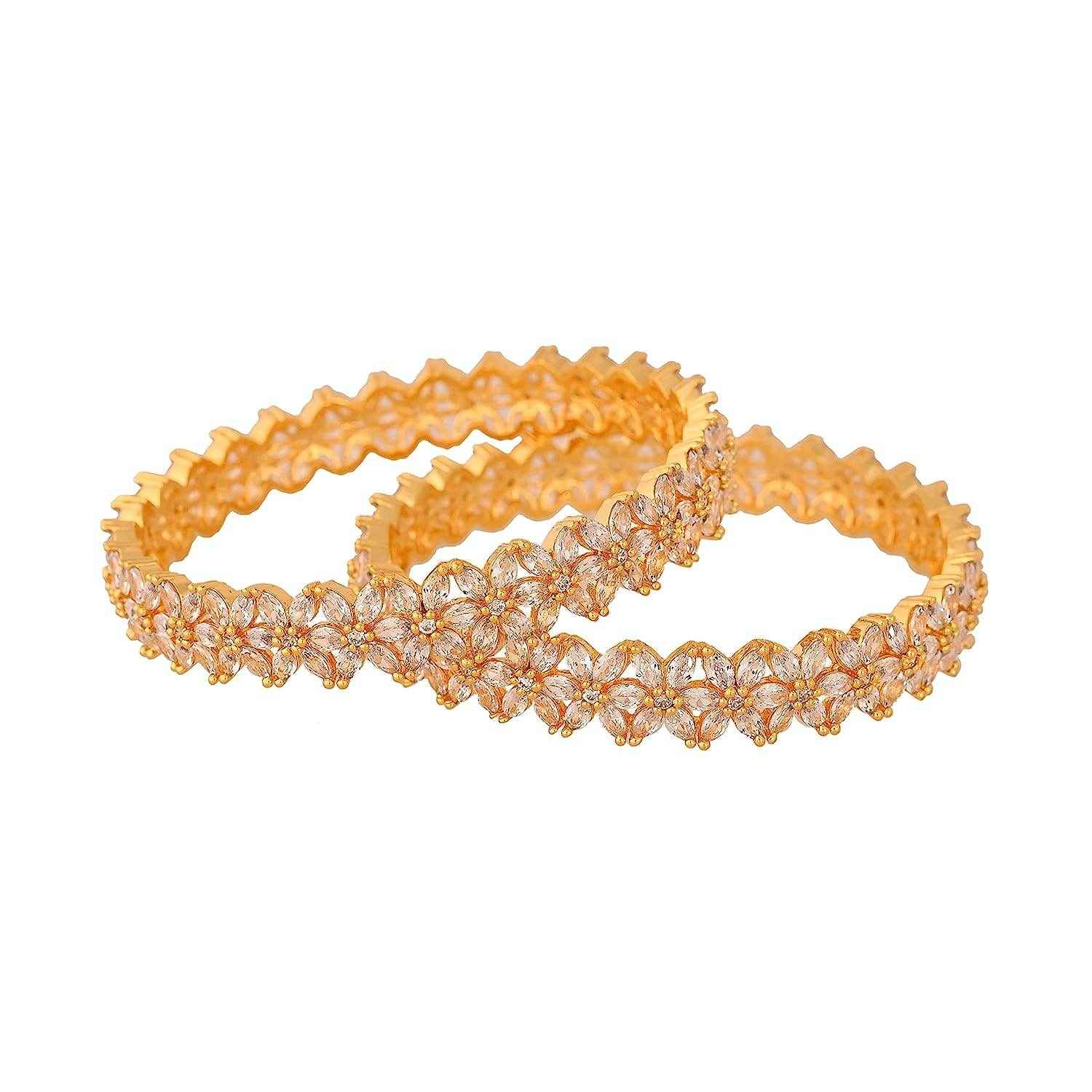 Trending American Diamond Gold Plated Bangle Kada Set For Women & Girls (Set Of 2)