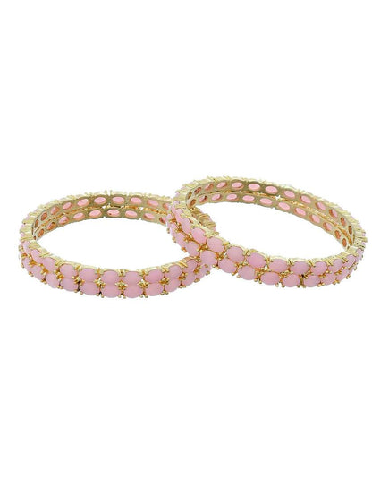Set Of Four Gold Plated Pink American diamond Handmade Ethnic bangle for women (AD-0018) T4 Jewels