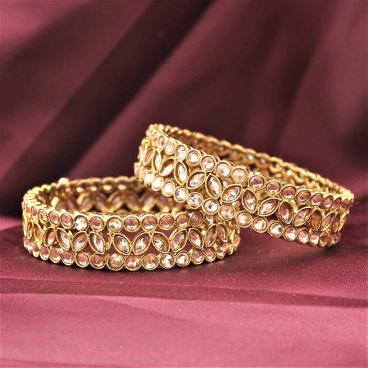 T4 Jewels Golden Color Nag Stone Kada (Pack Of 2)