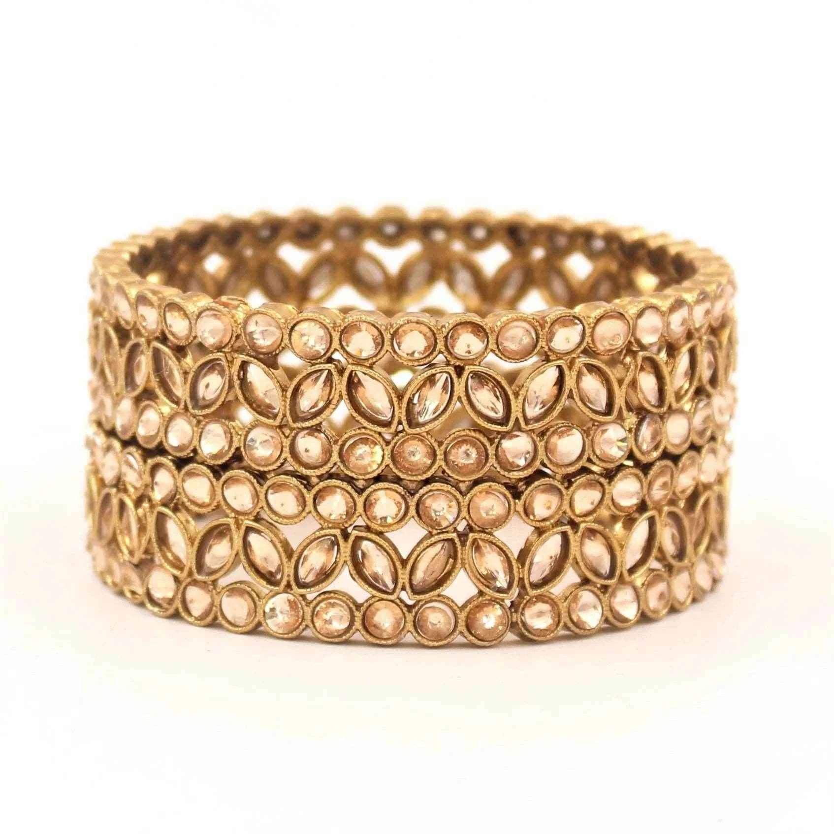 T4 Jewels Golden Color Nag Stone Kada (Pack Of 2)