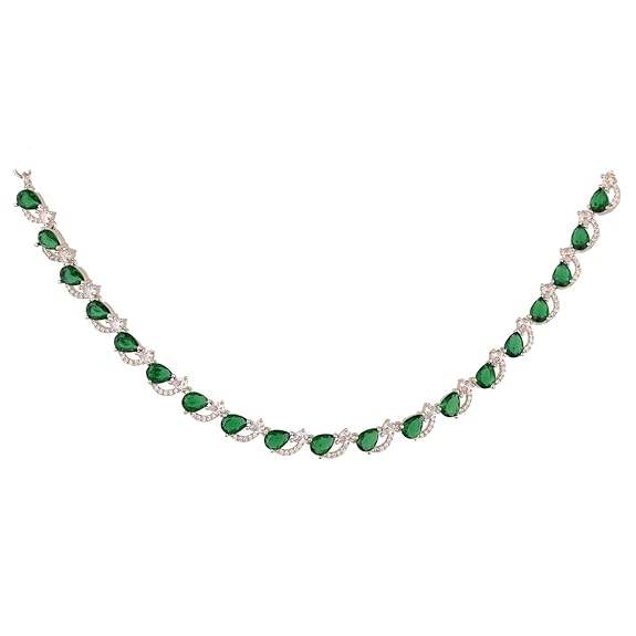 T4 Jewels Green Color American Diamond Necklace T4 Jewels