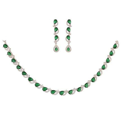 T4 Jewels Green Color American Diamond Necklace T4 Jewels