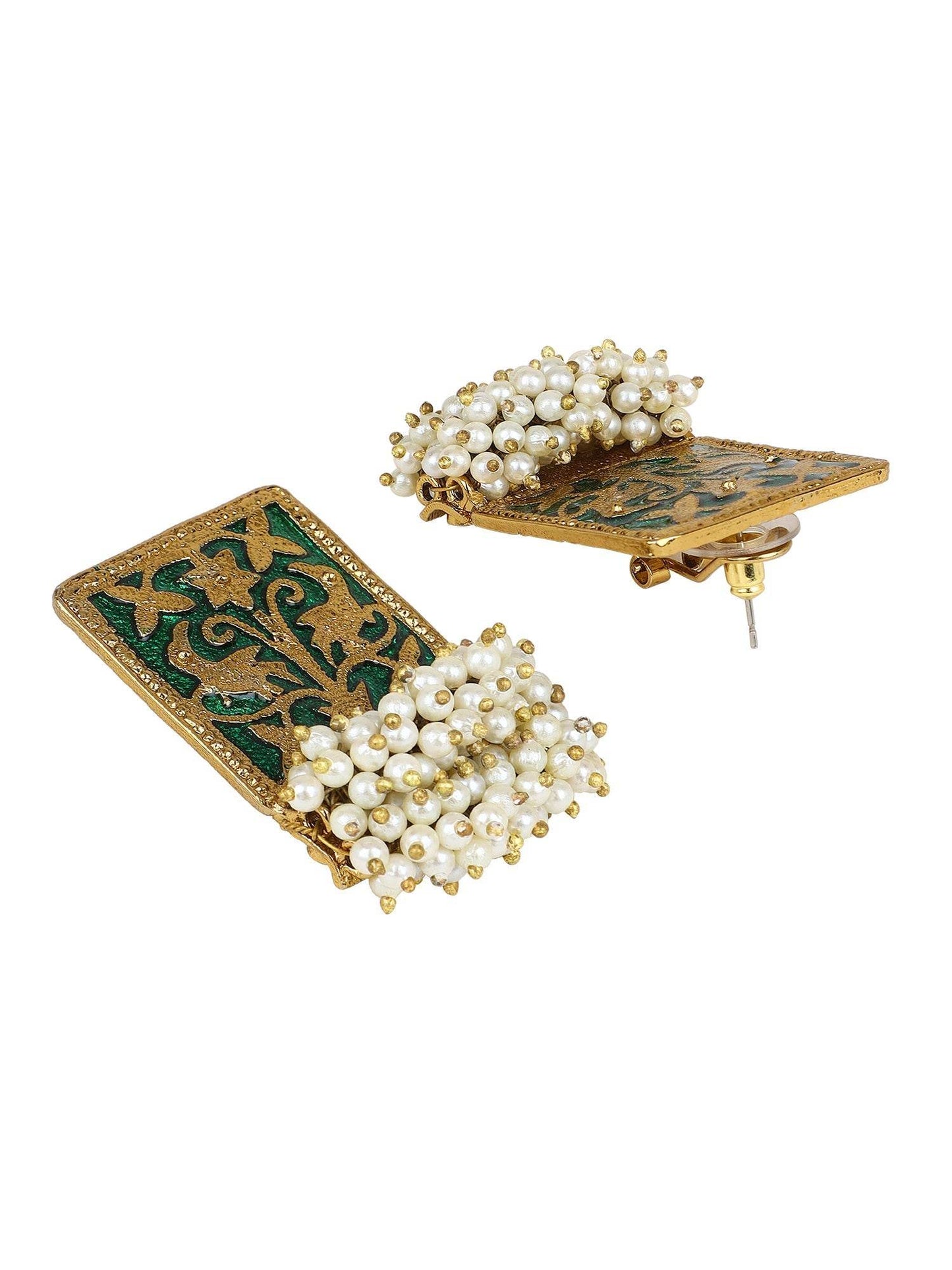 Enamel Earring with Gajra Pearl Border by T4 Jewels T4 Jewels