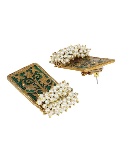 Enamel Earring with Gajra Pearl Border by T4 Jewels T4 Jewels