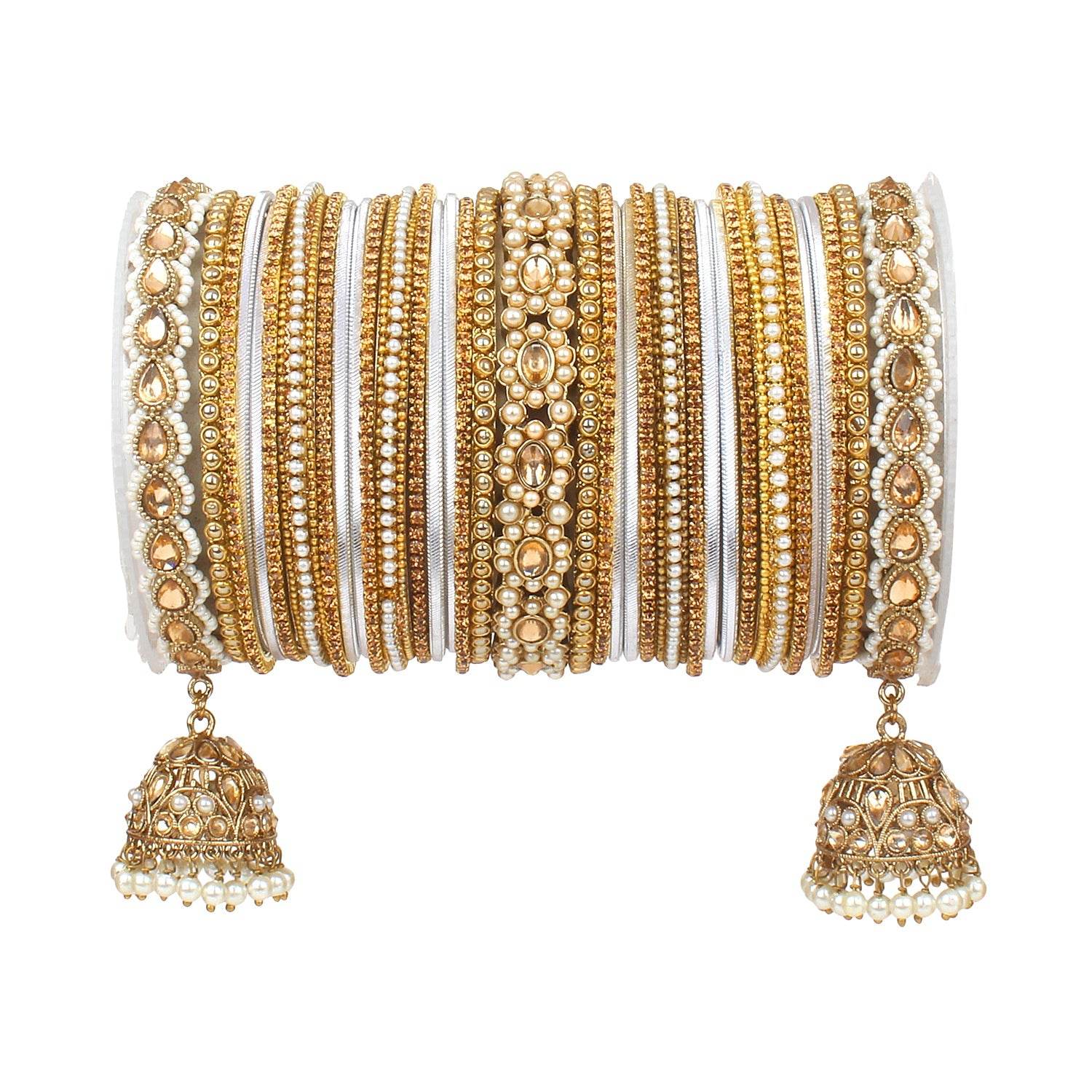 Rich Texture bangle set with Jhumki Borders by T4 Jewels for One Hand Silver T4 Jewels