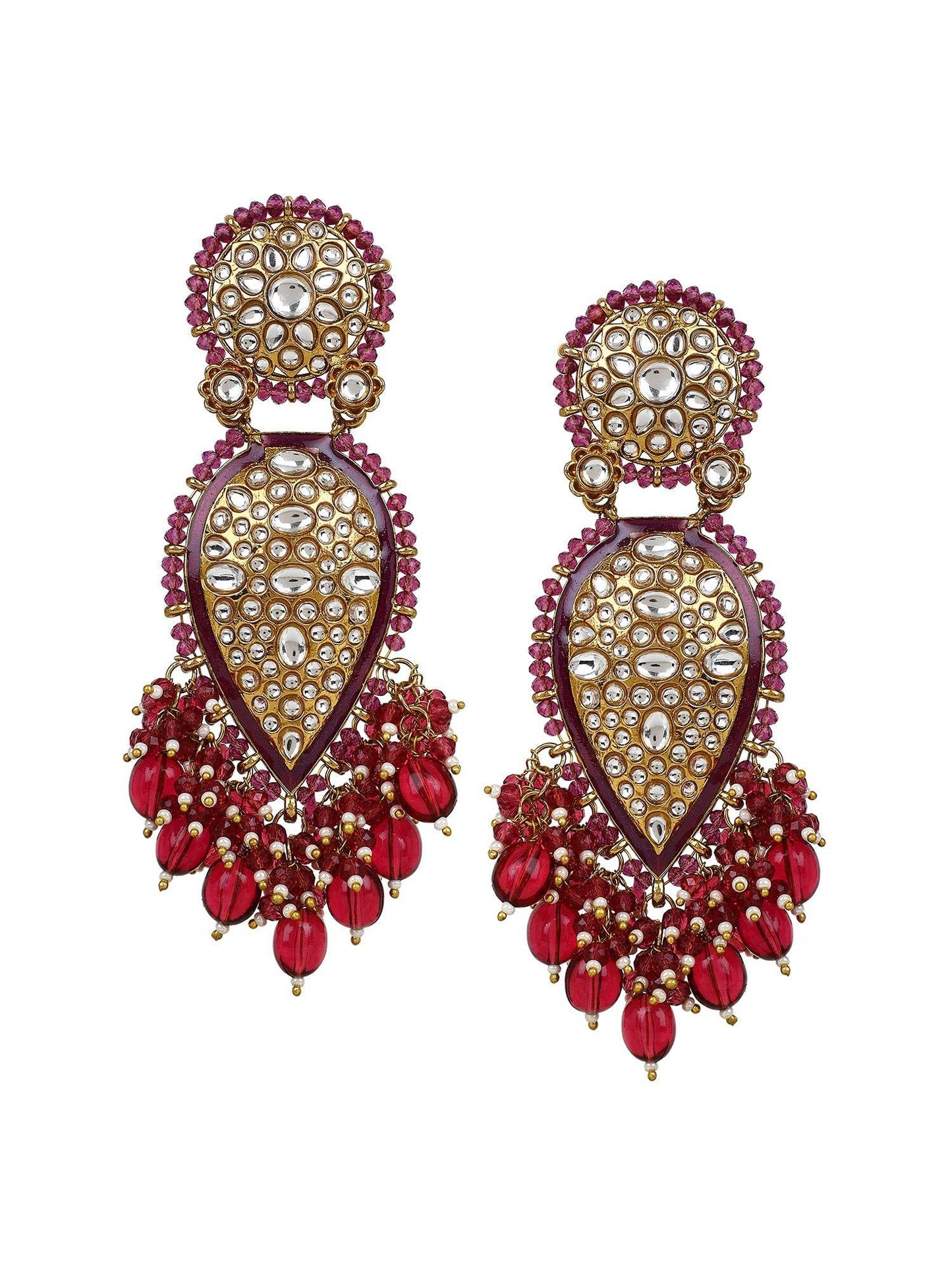 Jhumki Earring with kundan work by T4 Jewels Maroon T4 Jewels