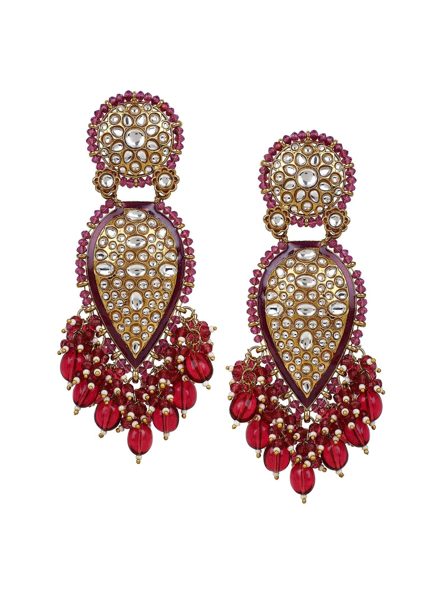 Jhumki Earring with kundan work by T4 Jewels Maroon T4 Jewels