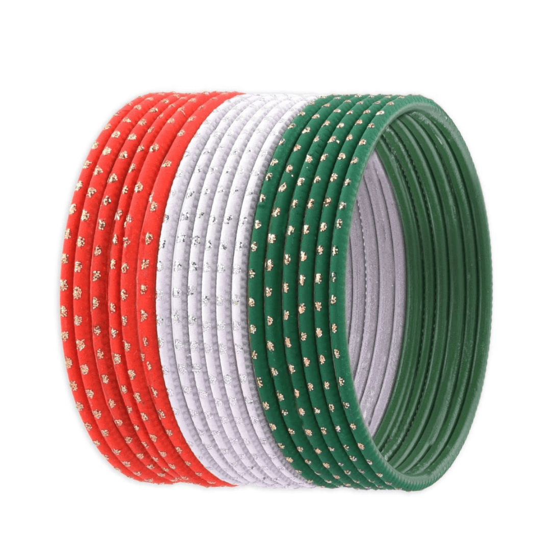 T4 Jewels Dotted Tricolor Bangle Set (Pack Of 18) T4 Jewels