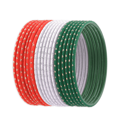 T4 Jewels Dotted Tricolor Bangle Set (Pack Of 18) T4 Jewels