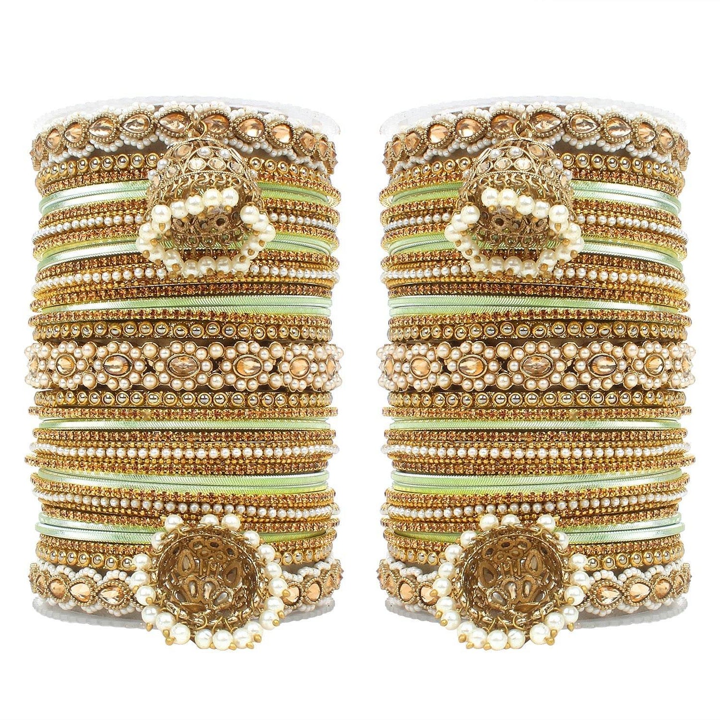 Set of 2 Rich Texture bangle set with Jhumki Borders by T4 Jewels Pista T4 Jewels