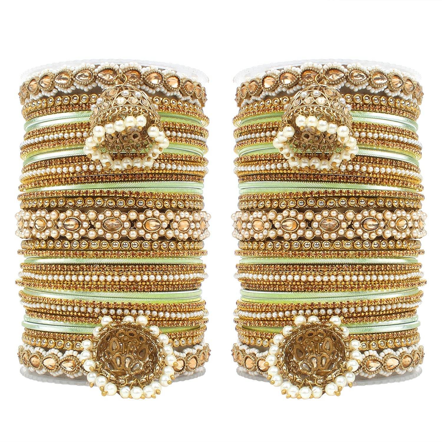 Set of 2 Rich Texture bangle set with Jhumki Borders by T4 Jewels Pista T4 Jewels