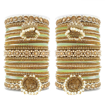 Set of 2 Rich Texture bangle set with Jhumki Borders by T4 Jewels Pista T4 Jewels