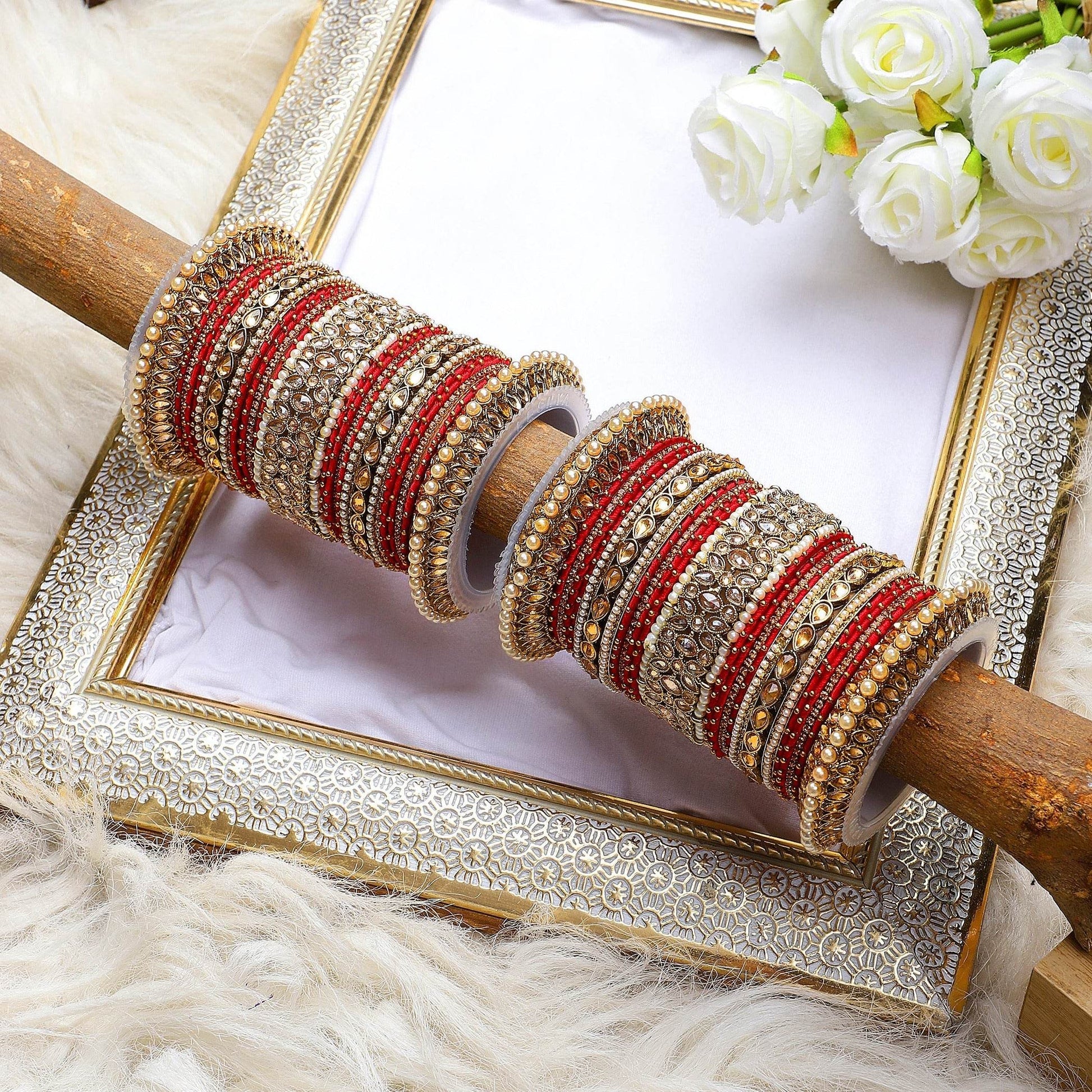 Beautiful Bridal Bangle Set with Pacheli Kada by T4 Jewels Red T4 Jewels