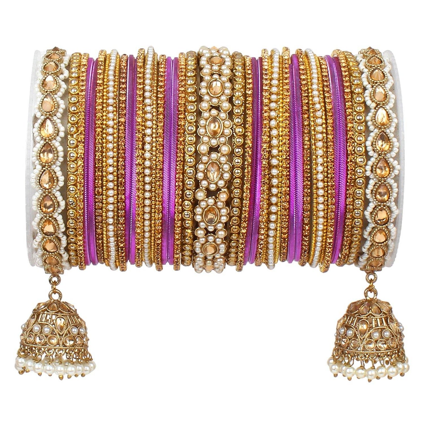 Rich Texture bangle set with Jhumki Borders by T4 Jewels for One Hand Purple T4 Jewels