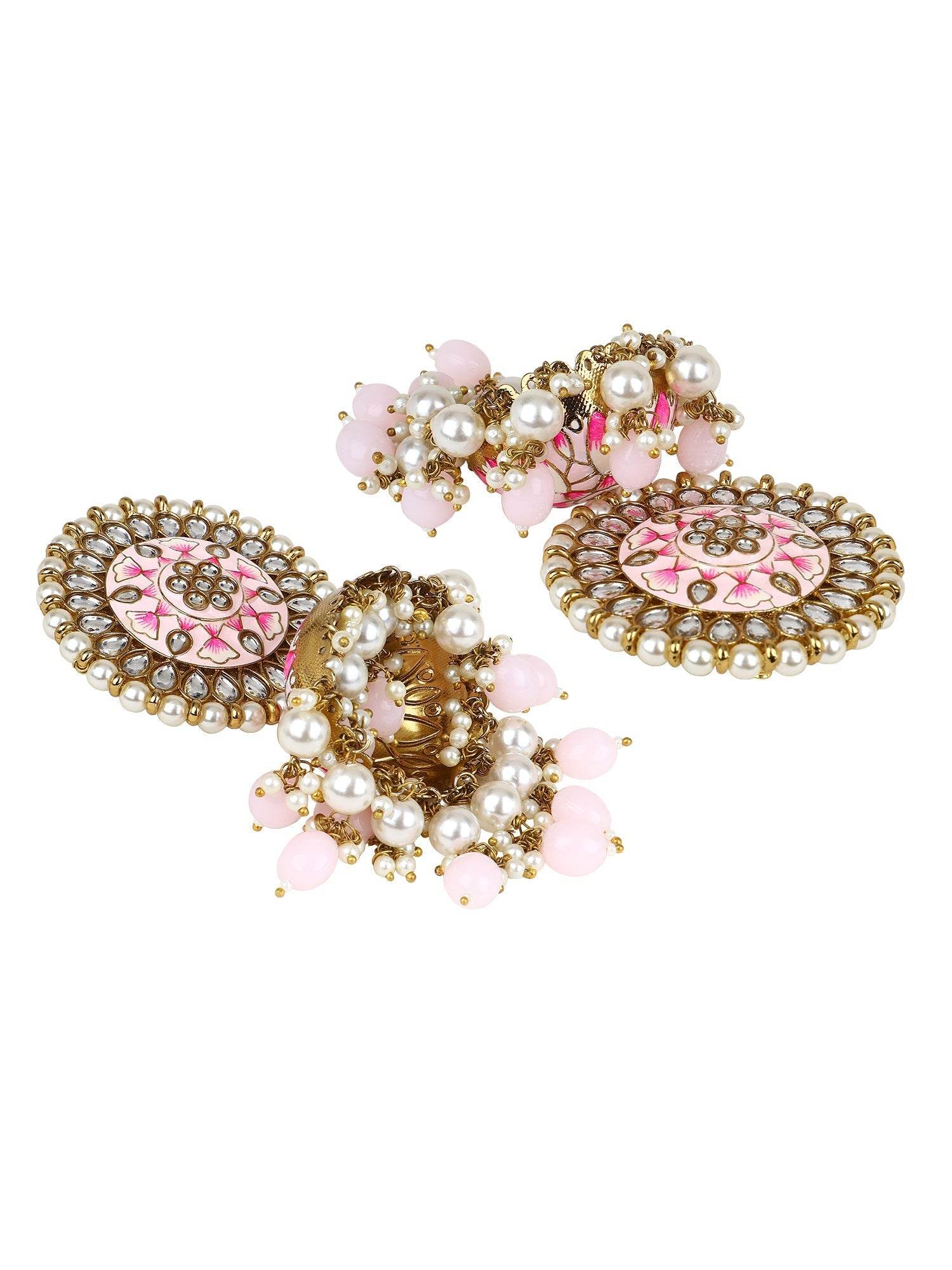 Meenakari Earrings with Kundan Pearl & Jhumka by T4 Jewels T4 Jewels