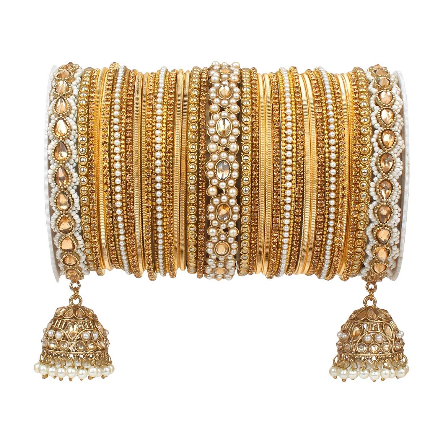 Rich Texture bangle set with Jhumki Borders by T4 Jewels for One Hand Golden T4 Jewels