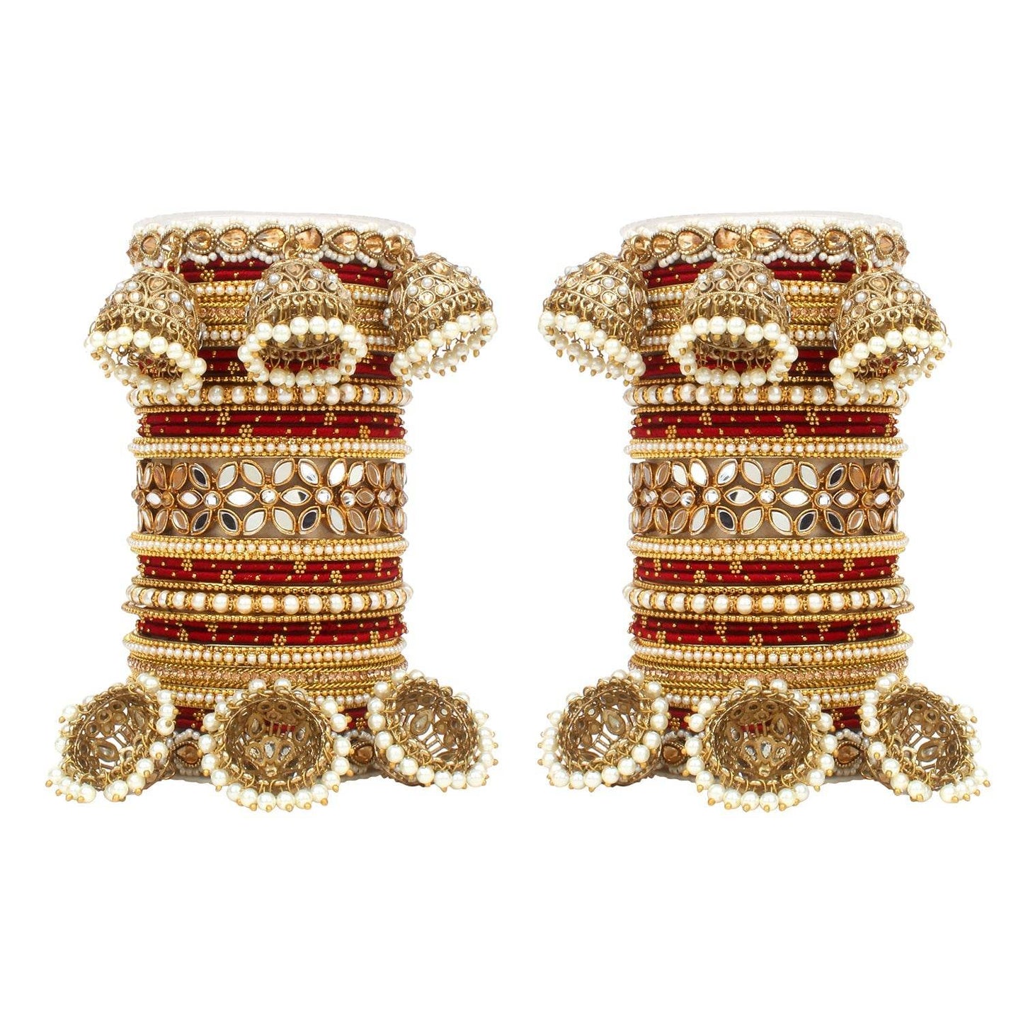 Traditional Jhumki Bangle Set with Thread Bangles and Mirror Kada Maroon T4 Jewels