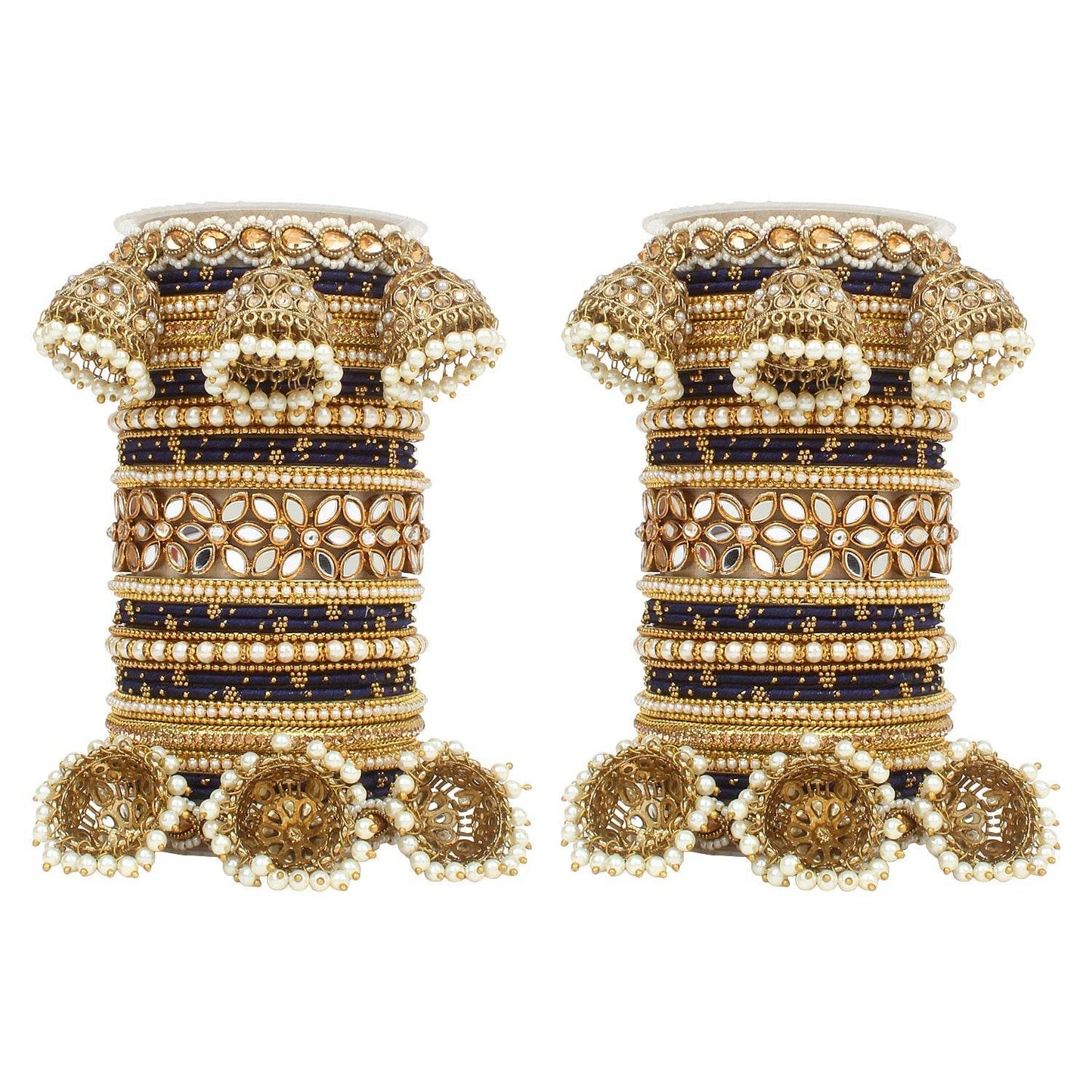 Traditional Jhumki Bangle Set with Thread Bangles and Mirror Kada Black blue T4 Jewels