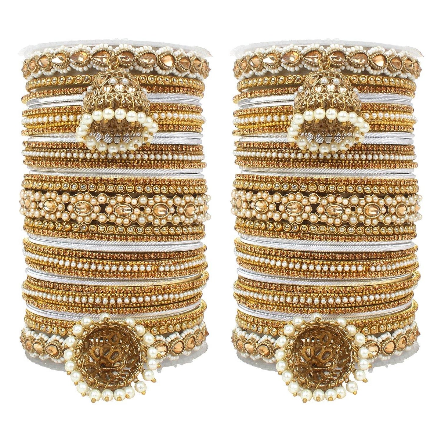 Set of 2 Rich Texture bangle set with Jhumki Borders by T4 Jewels Silver T4 Jewels