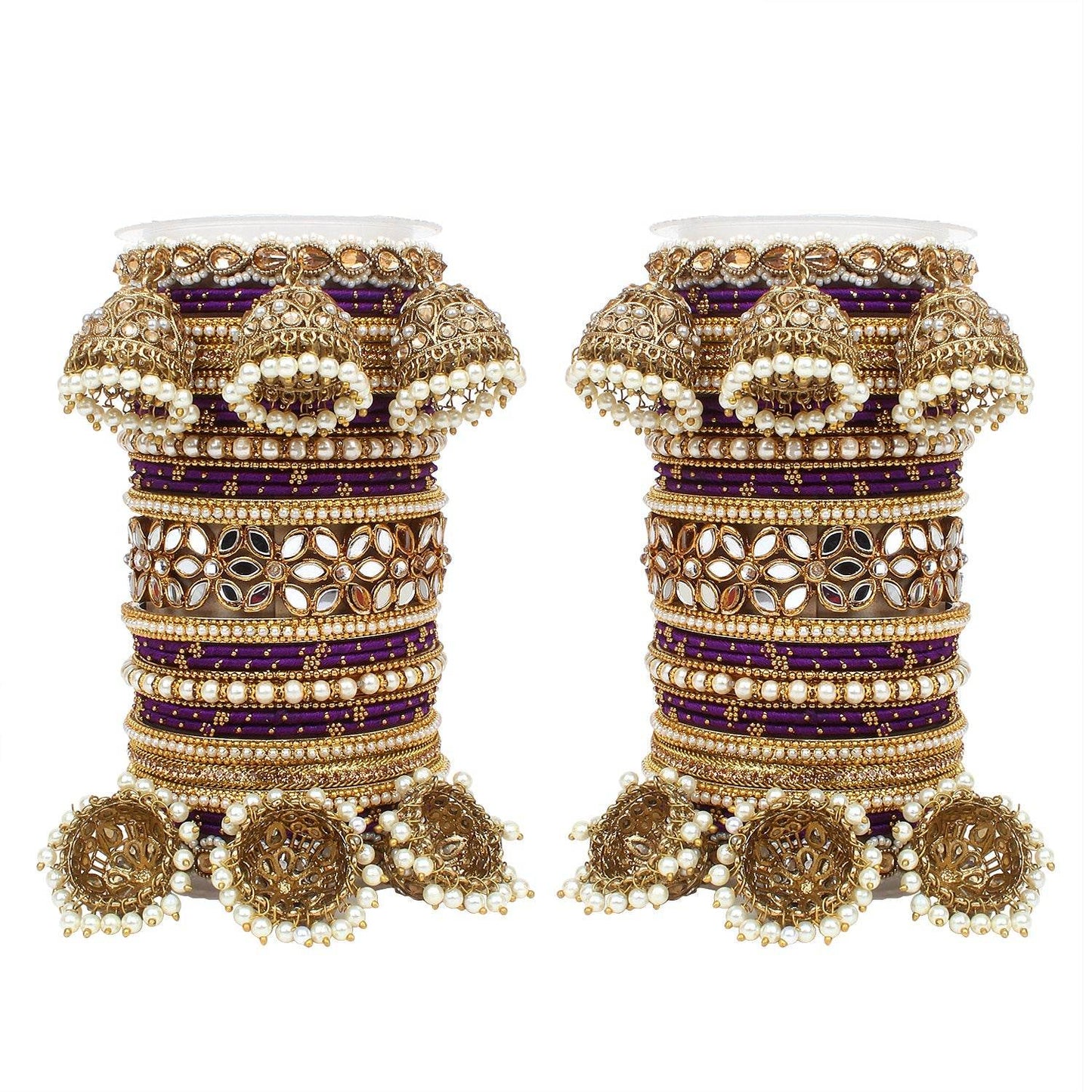 Traditional Jhumki Bangle Set with Thread Bangles and Mirror Kada Phalsa T4 Jewels