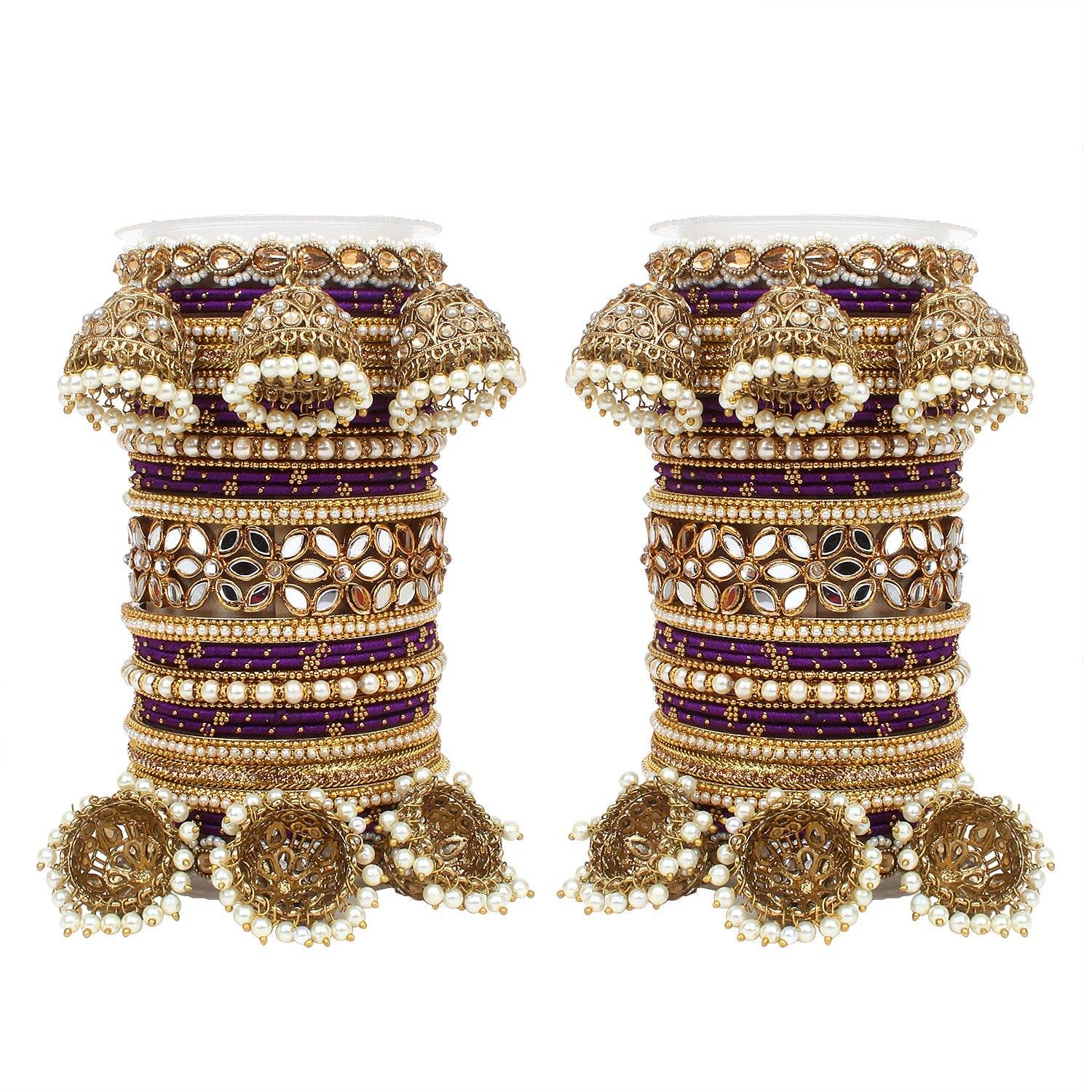 Traditional Jhumki Bangle Set with Thread Bangles and Mirror Kada Phalsa T4 Jewels