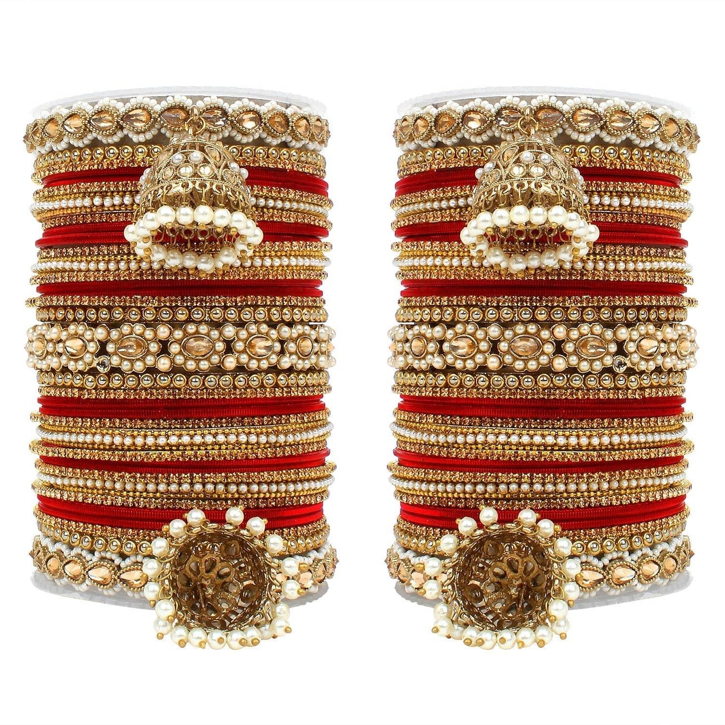 Set of 2 Rich Texture bangle set with Jhumki Borders by T4 Jewels Red T4 Jewels