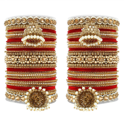 Set of 2 Rich Texture bangle set with Jhumki Borders by T4 Jewels Red T4 Jewels