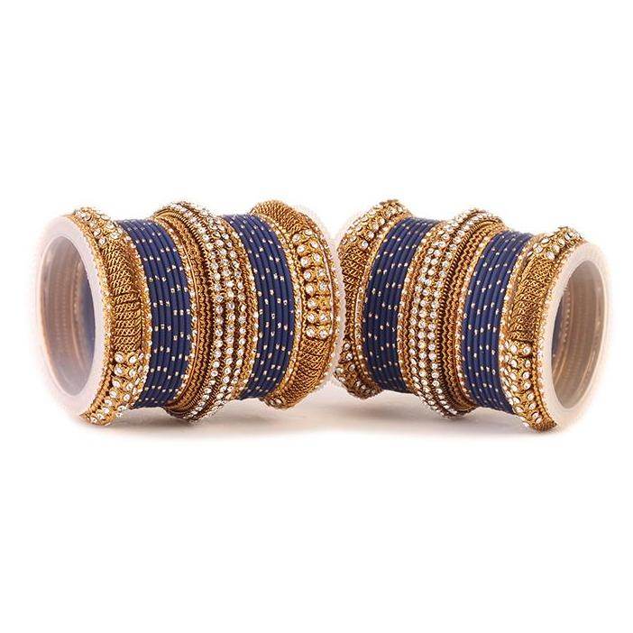 Set of 2 Bridal Jaali Work Bangle Set Blue T4 Jewels
