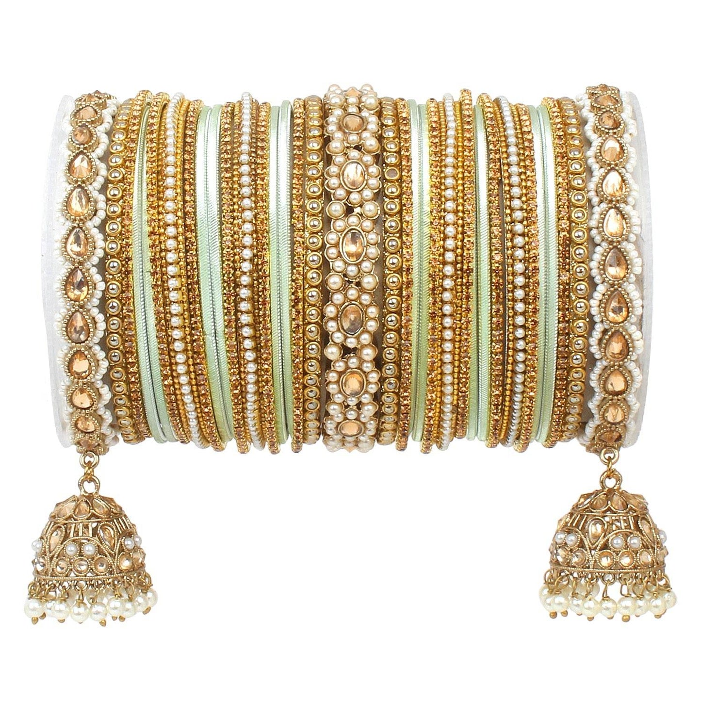 Rich Texture bangle set with Jhumki Borders by T4 Jewels for One Hand Pista T4 Jewels