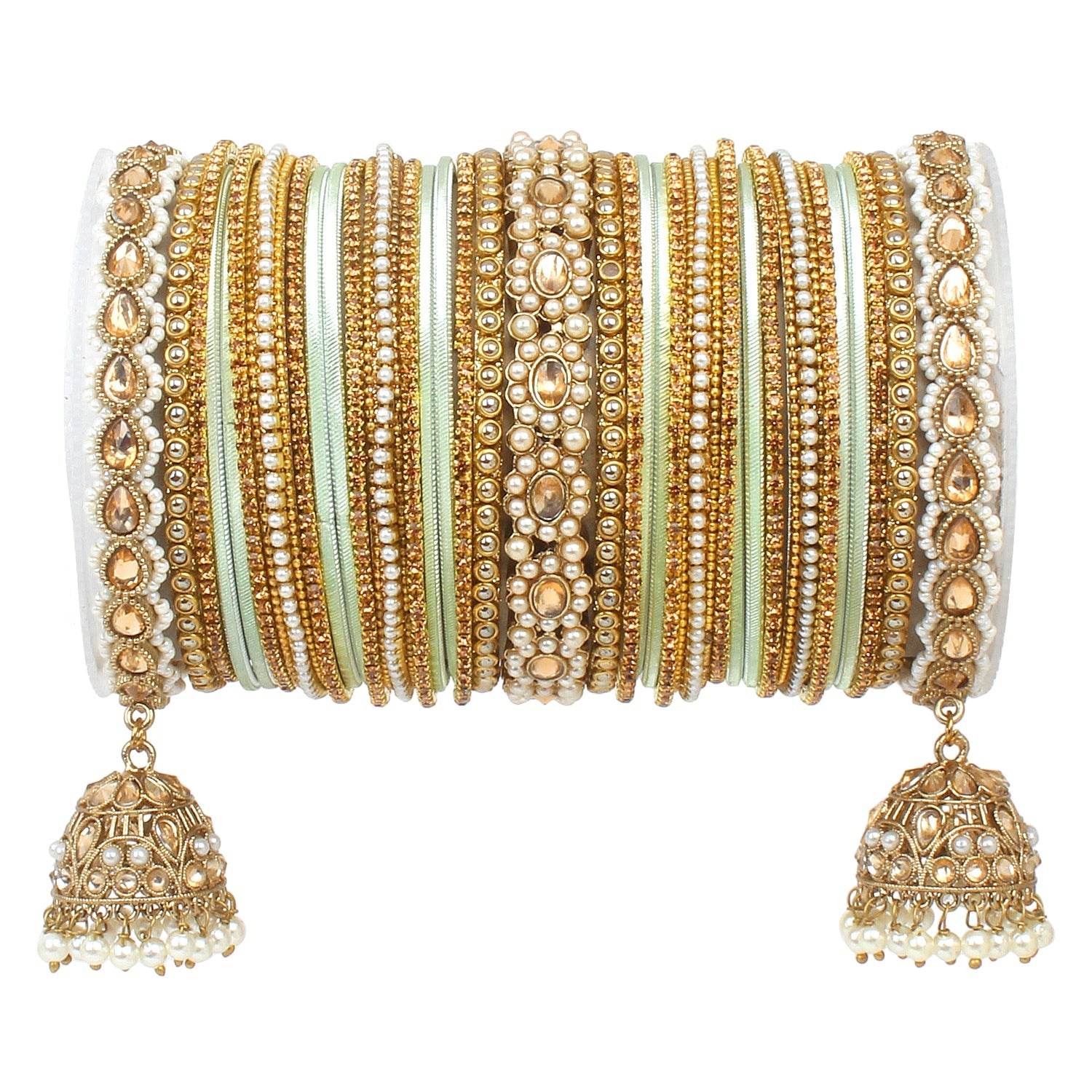 Rich Texture bangle set with Jhumki Borders by T4 Jewels for One Hand Pista T4 Jewels