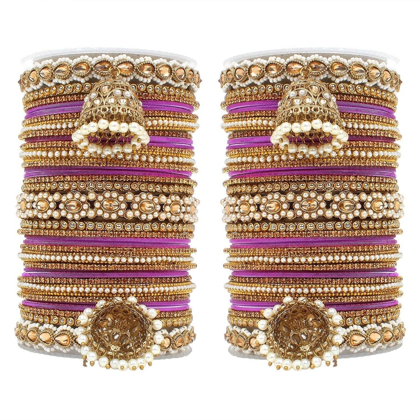 Set of 2 Rich Texture bangle set with Jhumki Borders by T4 Jewels Purple T4 Jewels