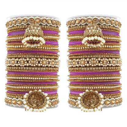 Set of 2 Rich Texture bangle set with Jhumki Borders by T4 Jewels Purple T4 Jewels