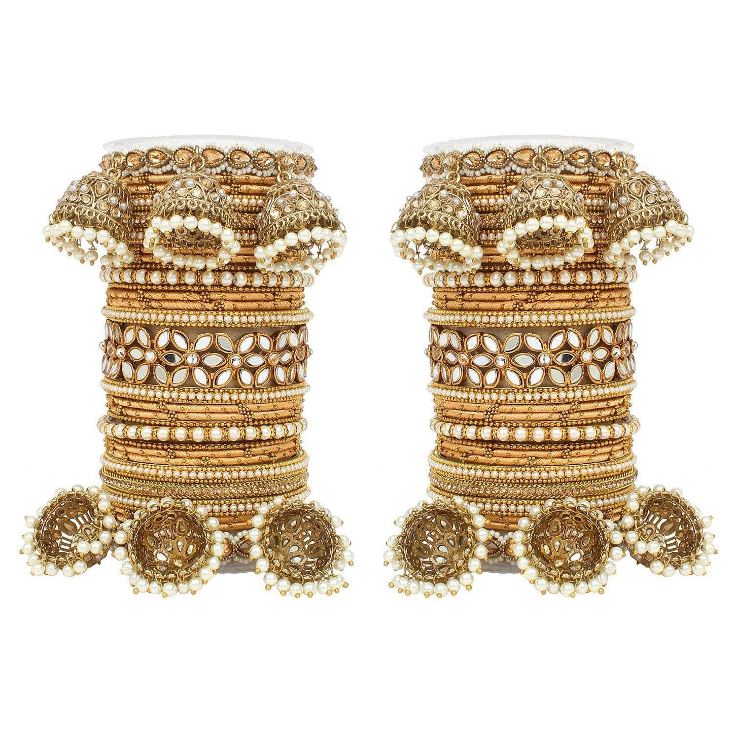 Traditional Jhumki Bangle Set with Thread Bangles and Mirror Kada Golden T4 Jewels
