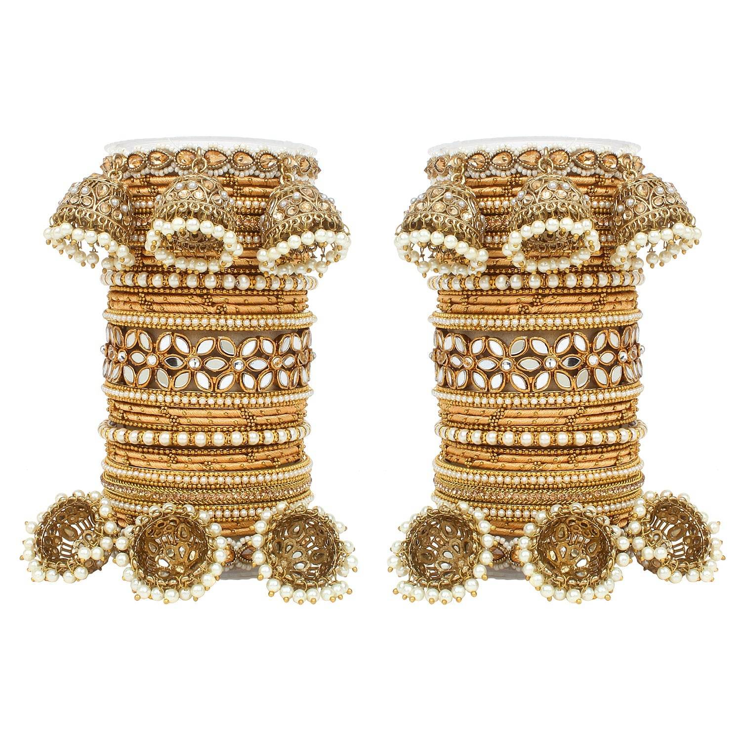 Traditional Jhumki Bangle Set with Thread Bangles and Mirror Kada Golden T4 Jewels